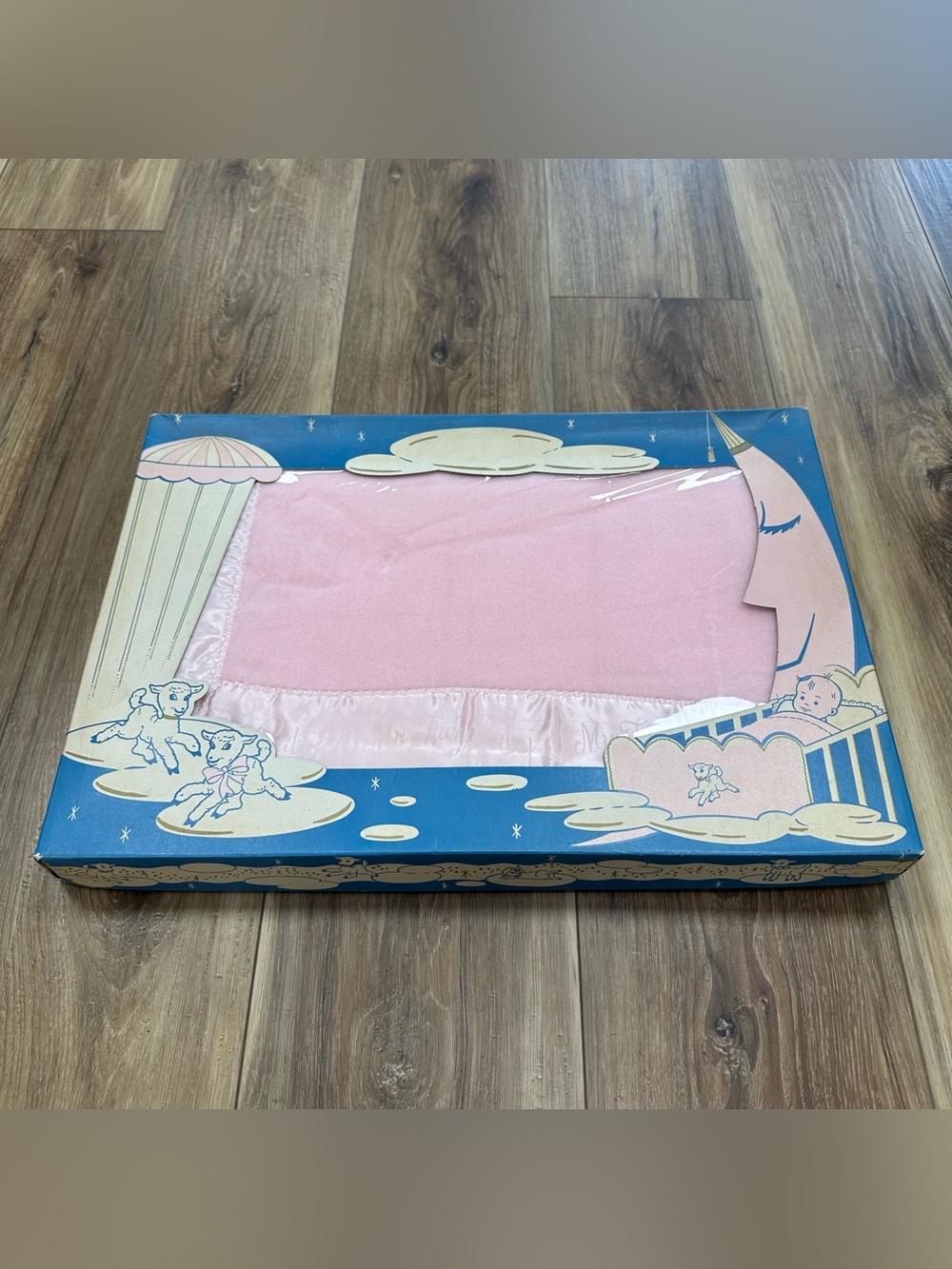 Vintage 60s Satin Trim “My Fave Baby" Baby Blanket #1602 Pink, New